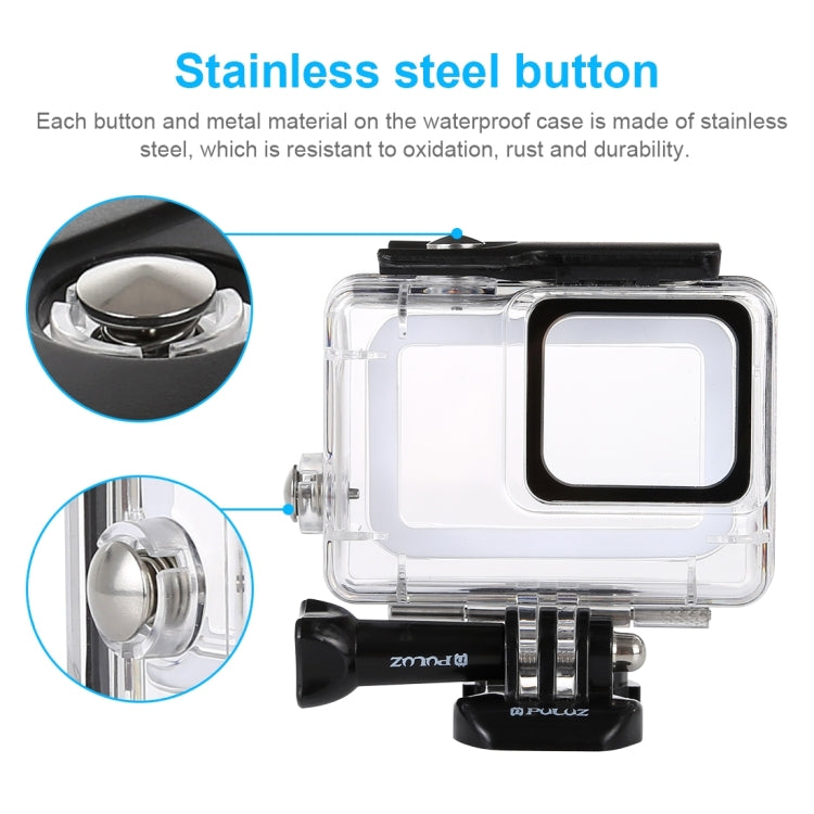PULUZ 45m Underwater Water-resistant Housing Diving Case for GoPro HERO7 Silver / HERO7 White, with Buckle Basic Mount & Screw(Transparent)