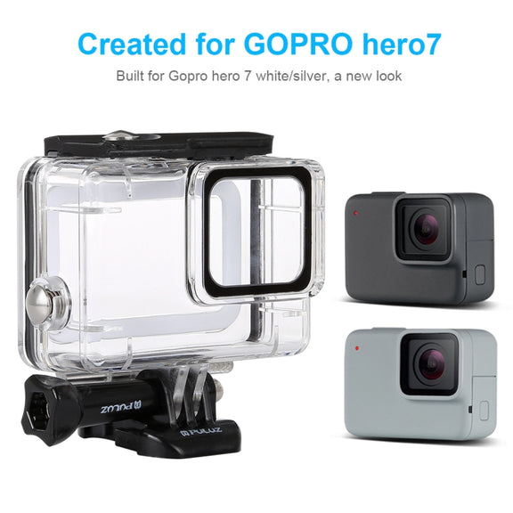 PULUZ 45m Underwater Water-resistant Housing Diving Case for GoPro HERO7 Silver / HERO7 White, with Buckle Basic Mount & Screw(Transparent)