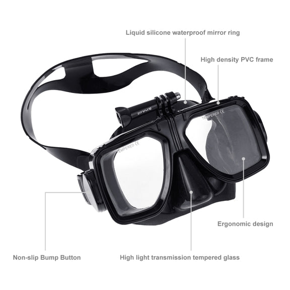 PULUZ Water Sports Diving Equipment Diving Mask Swimming Glasses for GoPro, Insta360, DJI and Other Action Cameras(Black)