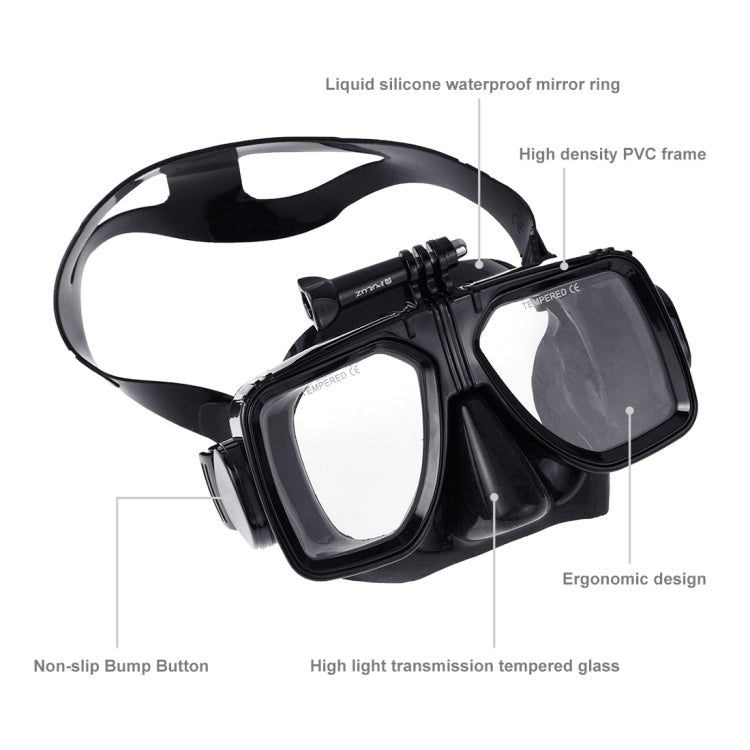 PULUZ Water Sports Diving Equipment Diving Mask Swimming Glasses for GoPro, Insta360, DJI and Other Action Cameras(Black)