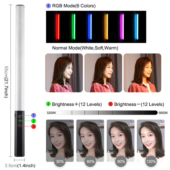 PULUZ RGB Colorful Photo LED Stick Adjustable Color Temperature Handheld LED Fill Light with Remote Control(Black)