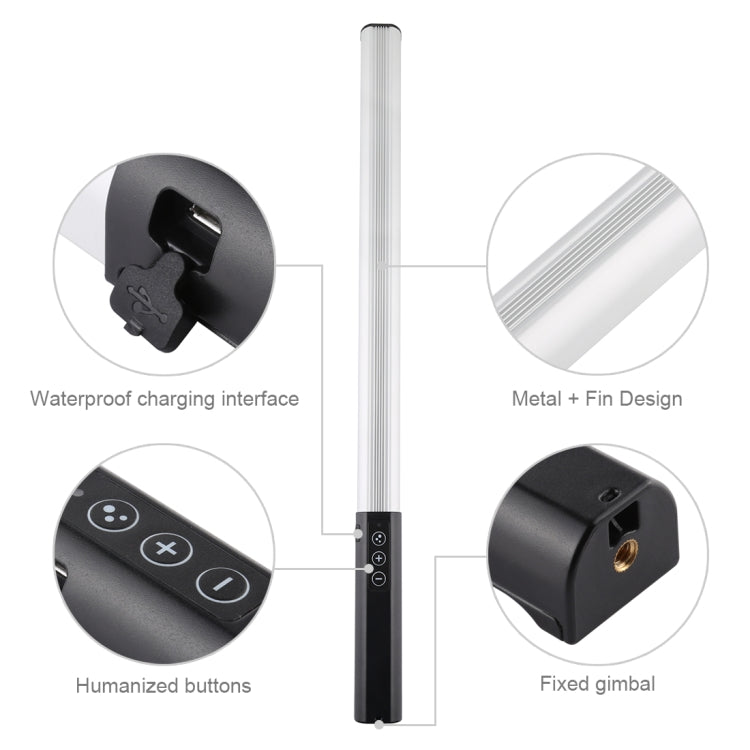 PULUZ RGB Colorful Photo LED Stick Adjustable Color Temperature Handheld LED Fill Light with Remote Control(Black)