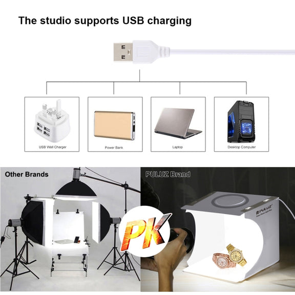 PULUZ 23cm Ring LED Panel Folding Portable Light Photo Lighting Studio Shooting Tent Box Kit with 6 Colors Backdrops (Black, White, Yellow, Red, Green, Blue), Unfold Size: 24cm x 23cm x 23cm