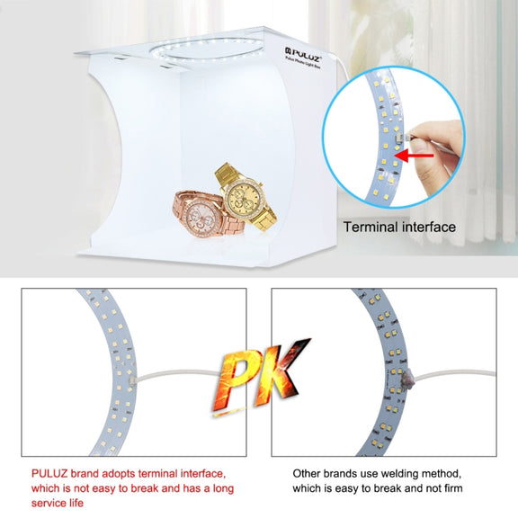 PULUZ 23cm Ring LED Panel Folding Portable Light Photo Lighting Studio Shooting Tent Box Kit with 6 Colors Backdrops (Black, White, Yellow, Red, Green, Blue), Unfold Size: 24cm x 23cm x 23cm