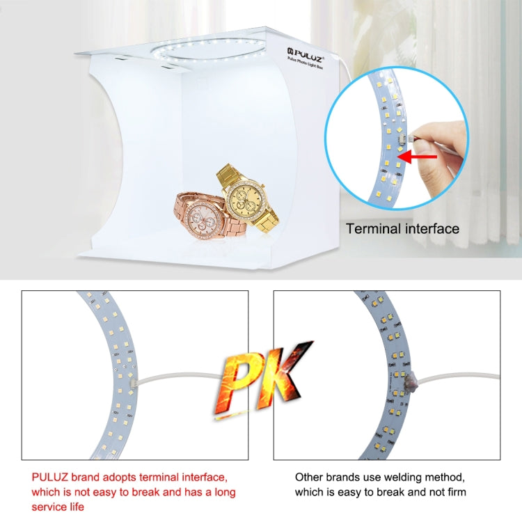 PULUZ 23cm Ring LED Panel Folding Portable Light Photo Lighting Studio Shooting Tent Box Kit with 6 Colors Backdrops (Black, White, Yellow, Red, Green, Blue), Unfold Size: 24cm x 23cm x 23cm