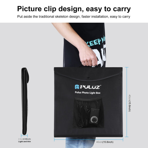 PULUZ 40cm Folding Portable 24W 5500K White Light Dimmable Photo Lighting Studio Shooting Tent Box Kit with 6 Colors (Black, Orange, White, Red, Green, Blue) Backdrops(EU Plug)