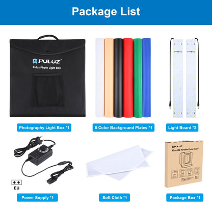 PULUZ 40cm Folding Portable 24W 5500K White Light Dimmable Photo Lighting Studio Shooting Tent Box Kit with 6 Colors (Black, Orange, White, Red, Green, Blue) Backdrops(EU Plug) - free shipping - PMC Jewellery - Order now!