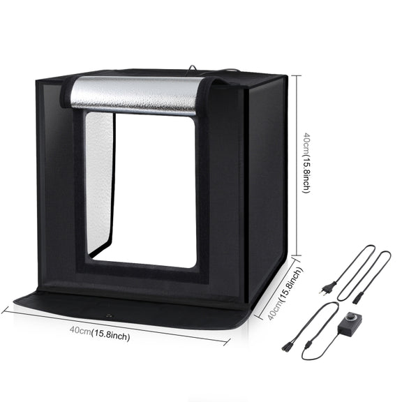 PULUZ 40cm Folding Portable 24W 5500K White Light Dimmable Photo Lighting Studio Shooting Tent Box Kit with 6 Colors (Black, Orange, White, Red, Green, Blue) Backdrops(EU Plug)