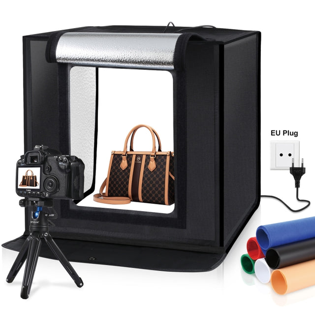 PULUZ 40cm Folding Portable 24W 5500K White Light Dimmable Photo Lighting Studio Shooting Tent Box Kit with 6 Colors (Black, Orange, White, Red, Green, Blue) Backdrops(EU Plug)