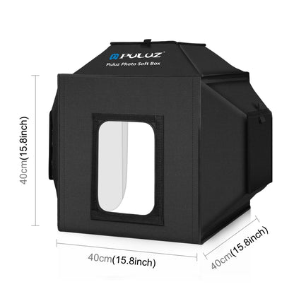 PULUZ 40cm Folding 72W 5500K Studio Shooting Tent Soft Box Photography Lighting Kit with 4 Colors (Black, Orange, White, Green) Backdrops(US Plug) - free shipping - PMC Jewellery - Order now!