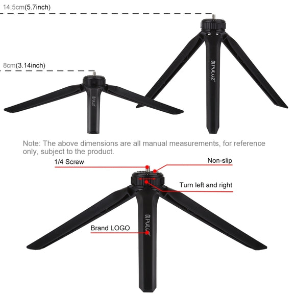 PULUZ Pocket Mini Plastic Tripod Mount with Phone Clamp for Smartphones(Black)