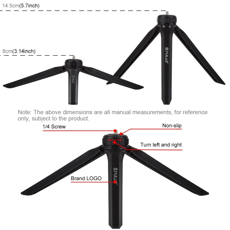PULUZ Pocket Mini Plastic Tripod Mount with Phone Clamp for Smartphones(Black)