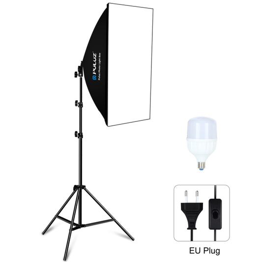PULUZ 50x70cm Studio Softbox + 2m Tripod Mount + Single E27 30W 5700K White Light LED Bulb Photography Kit(EU Plug) - Stand Bracket by PULUZ | Online Shopping South Africa | PMC Jewellery | Buy Now Pay Later Mobicred