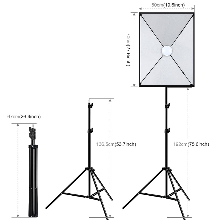 PULUZ 50x70cm Studio Softbox + 2m Tripod Mount + Single E27 30W 5700K White Light LED Bulb Photography Kit(EU Plug) - Stand Bracket by PULUZ | Online Shopping South Africa | PMC Jewellery | Buy Now Pay Later Mobicred