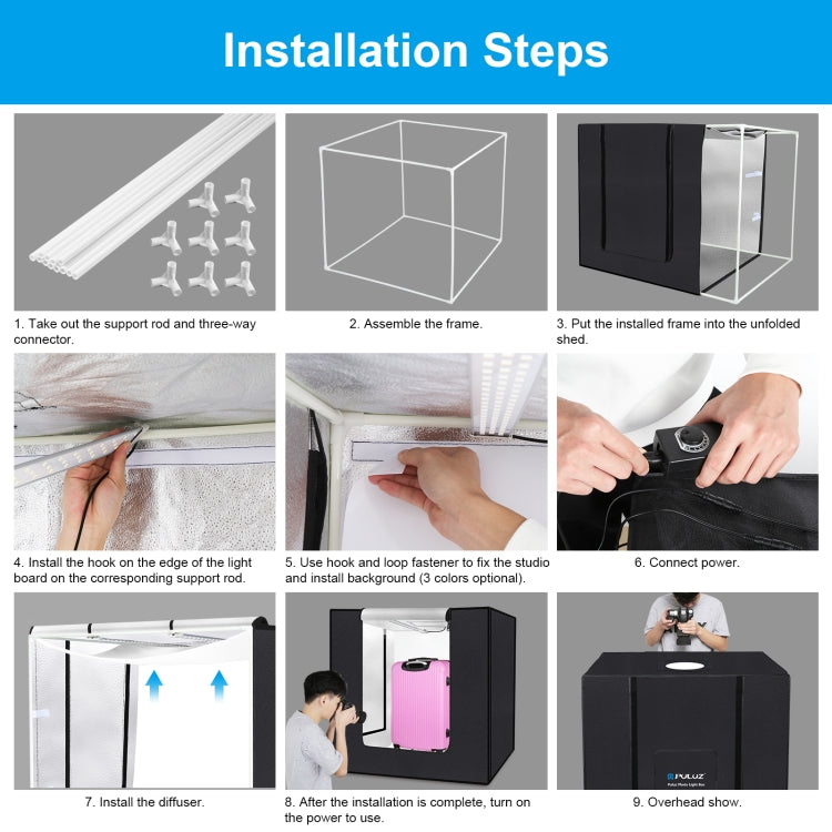 PULUZ 80cm Folding Portable 80W 9050LM White Light Photo Lighting Studio Shooting Tent Box Kit with 3 Colors (Black, White, Orange) Backdrops(EU Plug) - free shipping - PMC TechLife - Order now!