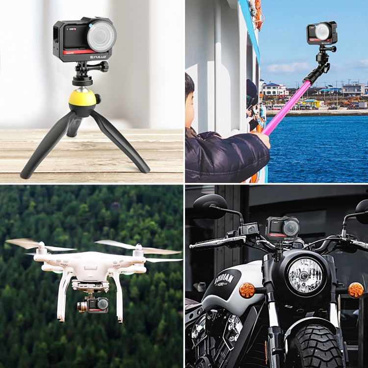 PULUZ Aluminum alloy Frame Mount Protective Case Cage with Cold Shoe Base Slot & Tripod Base Adapter for Insta360 One R(Black)