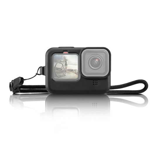 PULUZ for GoPro HERO12 Black /11 Black /10 Black /9 Black Silicone Protective Case Cover with Wrist Strap & Lens Cover(Black) - Silicone Cases by PULUZ | Online Shopping South Africa | PMC Jewellery | Buy Now Pay Later Mobicred