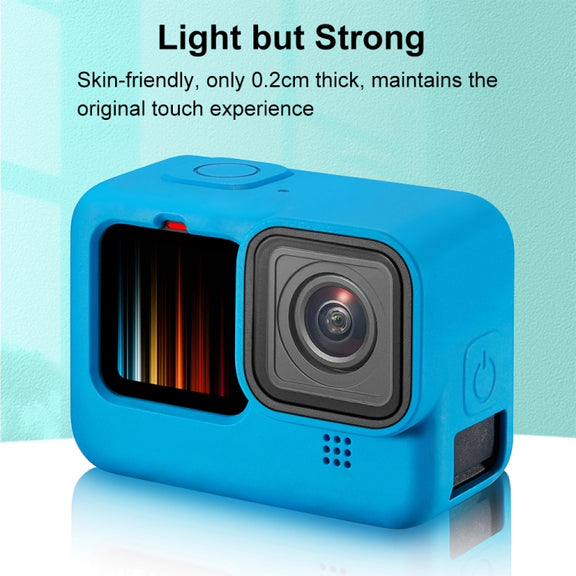 PULUZ for GoPro HERO12 Black /11 Black /10 Black /9 Black Silicone Protective Case Cover with Wrist Strap & Lens Cover(Blue)