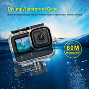 PULUZ for GoPro Hero11 Black / HERO10 Black / HERO9 Black 60m Water-resistant Housing Protective Case with Buckle Basic Mount & Screw
