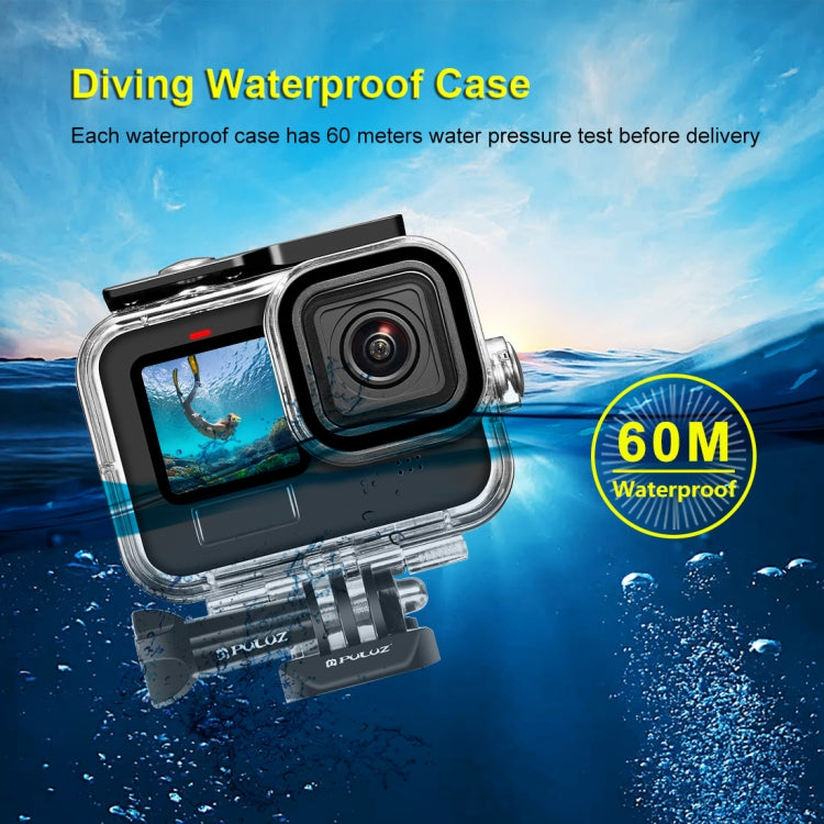 PULUZ for GoPro Hero11 Black / HERO10 Black / HERO9 Black 60m Water-resistant Housing Protective Case with Buckle Basic Mount & Screw