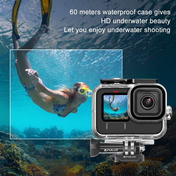 PULUZ for GoPro Hero11 Black / HERO10 Black / HERO9 Black 60m Water-resistant Housing Protective Case with Buckle Basic Mount & Screw