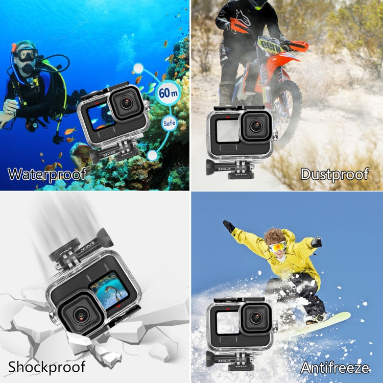 PULUZ for GoPro Hero11 Black / HERO10 Black / HERO9 Black 60m Water-resistant Housing Protective Case with Buckle Basic Mount & Screw