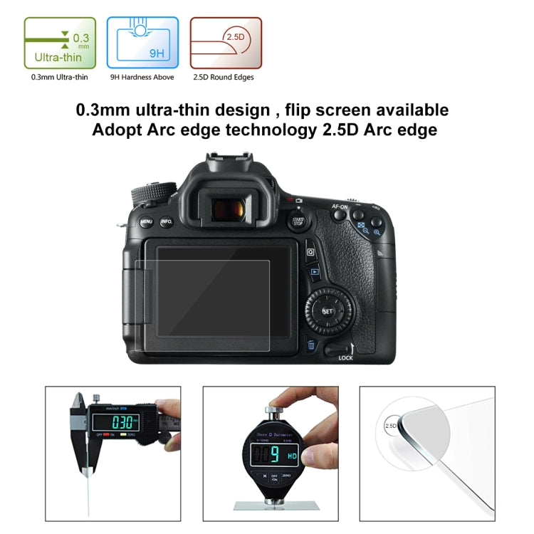 PULUZ 2.5D 9H Tempered Glass Film for Canon 650D, Compatible with 90D / 80D / 70D / 77D(9000D) / 800D(X9I) / 700D(X7I) / 750D(X8I) / 760D(8000D) / XC10 / XC15 / 7D2, Pentax Q1 / K-S1 /Q10 / Q7, Panasonic ZS35, Nikon V1