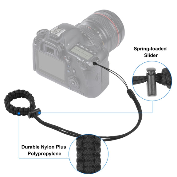 PULUZ Braided Sport Anti-lost Camera Adjustable Wrist Strap (Black)