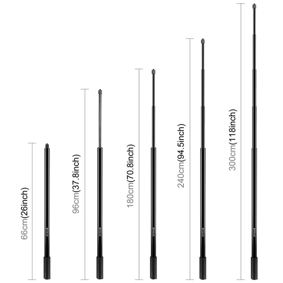 PULUZ 3m Metal Selfie Stick Monopod  for Insta360 One RS / X2 / X3 (Black)