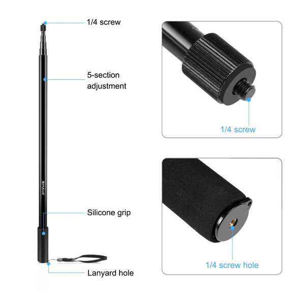 PULUZ 3m Metal Selfie Stick Monopod  for Insta360 One RS / X2 / X3 (Black)