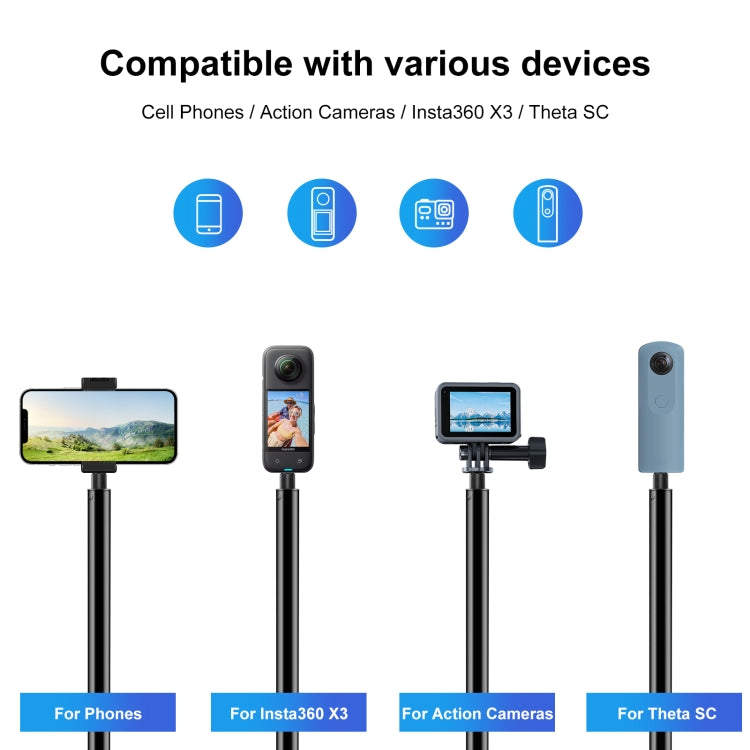 PULUZ 3m Metal Selfie Stick Monopod  for Insta360 One RS / X2 / X3 (Black)