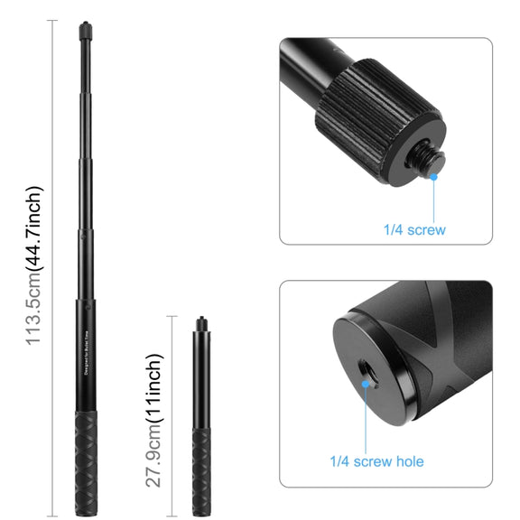 PULUZ 110cm Metal Selfie Stick Monopod with Invisible Adapter Base & Screw for Insta360 One RS / X2 / X3