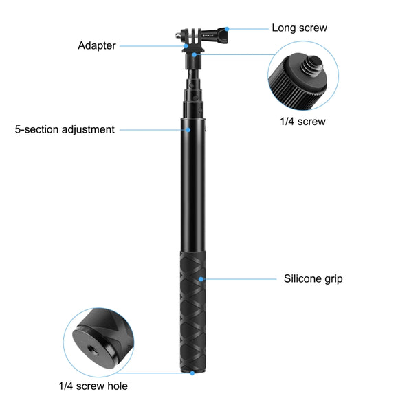 PULUZ 110cm Metal Selfie Stick Monopod with Invisible Adapter Base & Screw for Insta360 One RS / X2 / X3