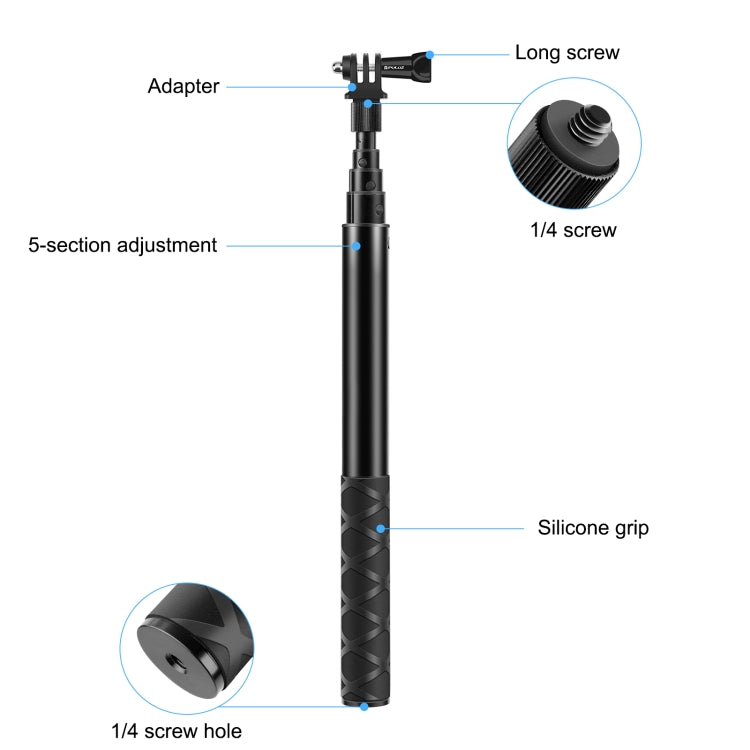 PULUZ 110cm Metal Selfie Stick Monopod with Invisible Adapter Base & Screw for Insta360 One RS / X2 / X3