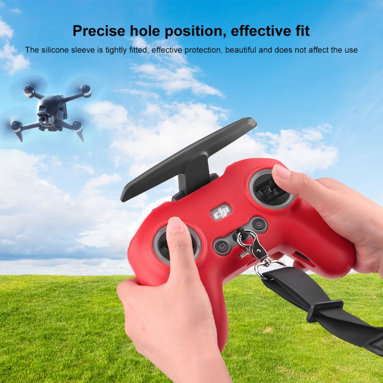 For DJI FPV Combo Remote Control PULUZ Silicone Protective Case with Neck Strap(Red) - Cases & Bags by PULUZ | Online Shopping South Africa | PMC TechLife | Buy Now Pay Later Mobicred