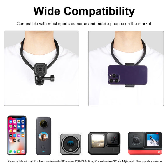 PULUZ Lazy Neck Bracket POV View Mount for GoPro Action Cameras (Black)