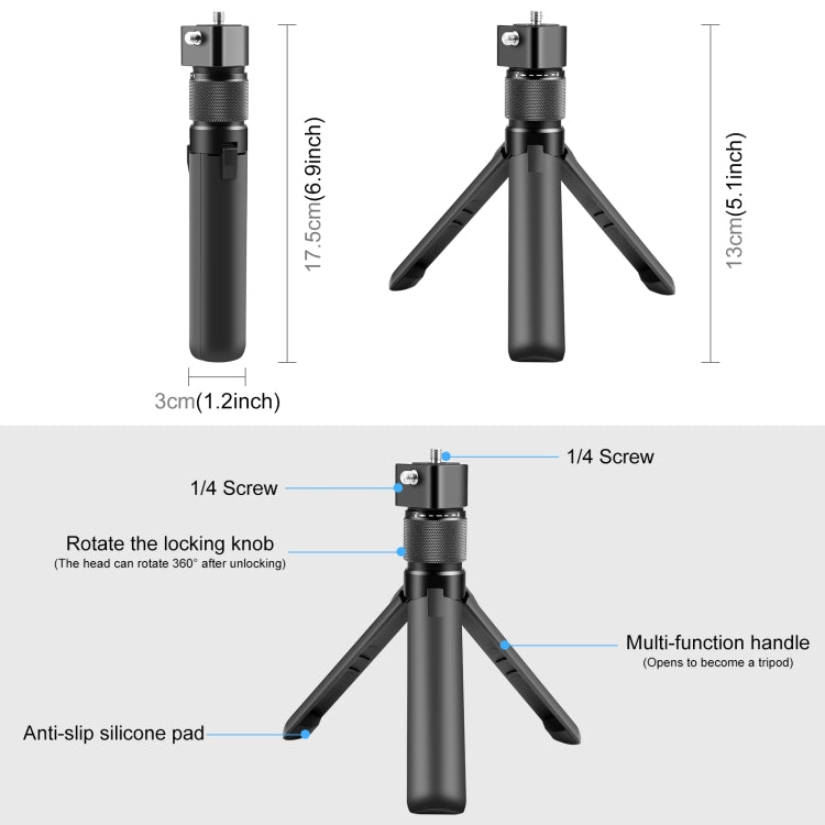 For Insta360 X3 / X4 PULUZ Rotary Handle Desktop Tripod Stand (Black) - Self Monopod Grip by PULUZ | Online Shopping South Africa | PMC TechLife | Buy Now Pay Later Mobicred