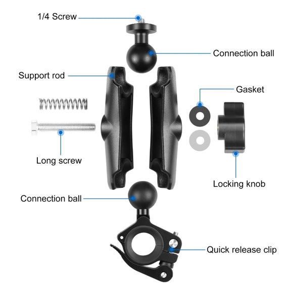 PULUZ Motorcycle O-Clip Quick Release Clamp Handlebar Fixed Mount Holder for GoPro and Other Action Cameras(Black)