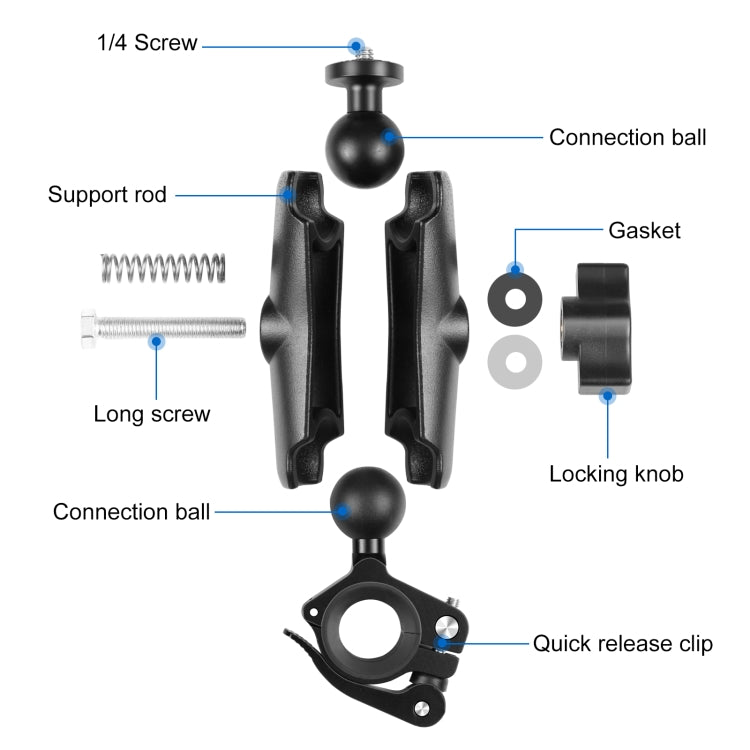 PULUZ Motorcycle O-Clip Quick Release Clamp Handlebar Fixed Mount Holder for GoPro and Other Action Cameras(Black)