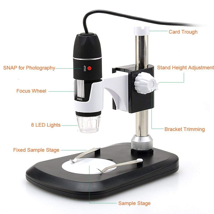 DMS-MDS800 40X-800X Magnifier 2.0MP Image Sensor USB Digital Microscope with 8 LEDs & Professional Stand - free shipping - PMC TechLife - Order now!