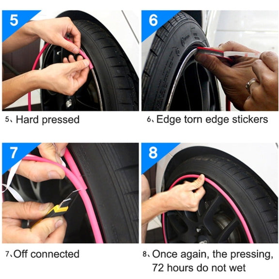Universal Decorative Scratchproof Stickup 8M Flexible Car Wheel Hub TRIM Mouldings Decoration Strip(Red)