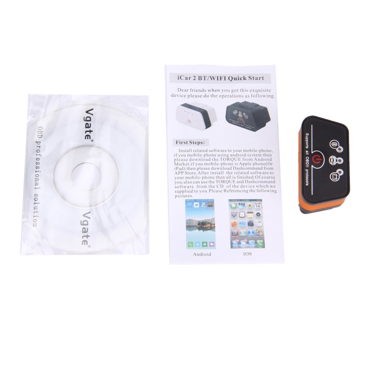 Vgate iCar II Super Mini ELM327 OBDII Bluetooth V3.0 Car Scanner Tool, Support Android OS, Support All OBDII Protocols(Orange + Black) - Code Readers & Scan Tools by Vgate | Online Shopping South Africa | PMC Jewellery | Buy Now Pay Later Mobicred