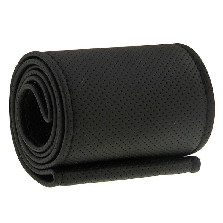 PU Leather Steering Wheel Cover With Needle and Thread, Size: 54x10.5cm (Black)
