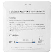 2 PCS 1 Channel Passive Video Transceiver(Grey)