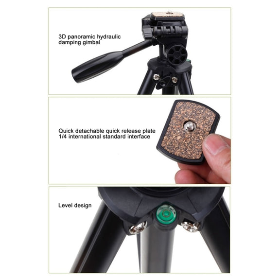 YUNTENG VCT-681 138cm SLR / Micro-SLR / Digital Cameras Tripod Stand, 4-Section Folding Aluminum Legs, Suitable for Canon / Nikon / Panasonic / Pentax / Casio / Sony / Fuji (Load Capacity: 3kg)