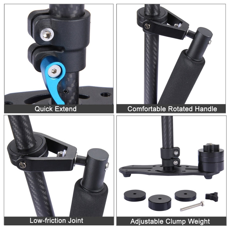 YELANGU 38.5-61cm Carbon Fiber Handheld Stabilizer for DSLR & DV Digital Video & Cameras, Capacity Range 0.5-3kg(Blue) - free shipping - PMC Jewellery - Order now!