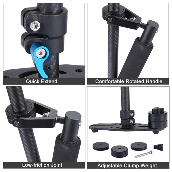 YELANGU 38.5-61cm Carbon Fiber Handheld Stabilizer for DSLR & DV Digital Video & Cameras, Capacity Range 0.5-3kg(Blue)