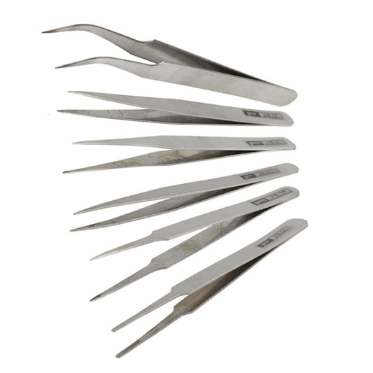 6 PCS Stainless Steel TS-10/ 11/ 12/ 13/ 14/ 15 Straight and Angled Tweezerses(Grey) - Tweezers by VETUS | Online Shopping South Africa | PMC Jewellery | Buy Now Pay Later Mobicred