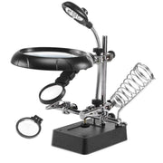 5 LED Auxiliary Clip Magnifier AC/DC Interchangeable with Soldering Stand & Two Magnifier, EU Plug(Silver)