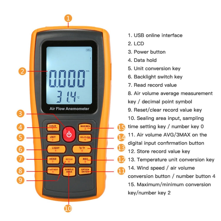 BENETECH GM8902 2.6 Inch LCD Screen Digital Wind Speed Meter Anemometer(Yellow) - free shipping - PMC TechLife - Order now!